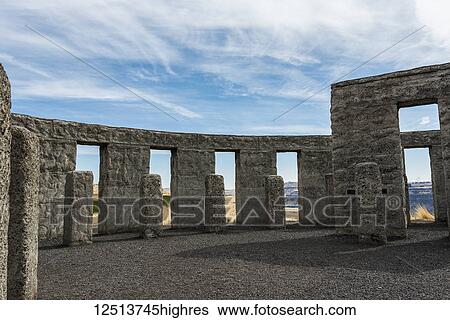 Stock Photograph - A Stonehenge replica memorializes World War I; Maryhill, Washington, United States of America. Fotosearch