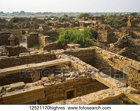 Stock Photograph - Abandoned village in the Jaisalmer district of Rajasthan. Kuldhara acquired reputation as a haunted site; Jiyai, Rajasthan, India. Fotosearch