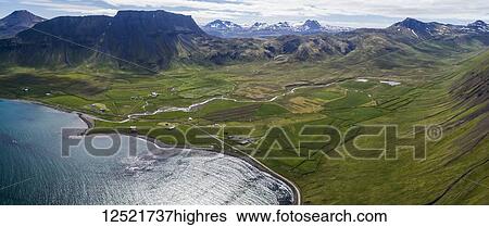 Aerial image of the Strandir Coast on the West Fjords, Northern Iceland; Iceland View Large Photo Image Stock Photograph - Aerial image of the Strandir Coast on the West Fjords, Northern Iceland; Iceland. Fotosearch