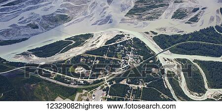 Stock Photograph - Aerial view of the Talkeetna River; Alaska, United States of America. Fotosearch