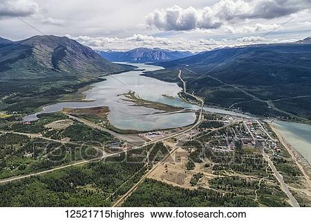 Stock Photograph - Aerial view of the town of Carcross; Carcross, Yukon Territory, Canada. Fotosearch