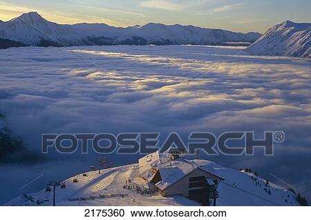Alyeska Round House & Lodge Overlooking Fog In Turnagain Arm Southcentral Winter Alaska View Large Photo Image Stock Image - Alyeska Round House & Lodge Overlooking Fog In Turnagain Arm Southcentral Winter Alaska. Fotosearch