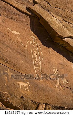 Stock Photograph - Ancestral puebloan petroglyphs, Upper Sand Island, Bears Ears National Monument; Utah, United States of America. Fotosearch