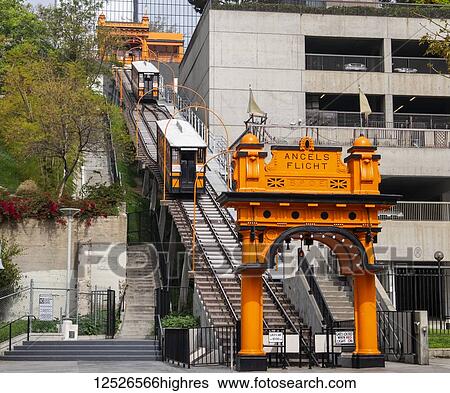 Stock Photograph - Angels Flight Railway in downtown Los Angeles; Los Angeles, California, United States of America. Fotosearch