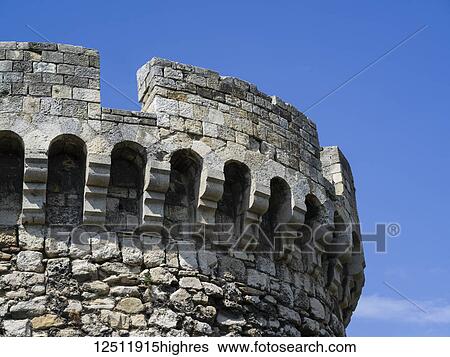 Stock Photograph - Architectural detail of a round tower on the Belgrade Fortress; Belgrade, Vojvodina, Serbia. Fotosearch