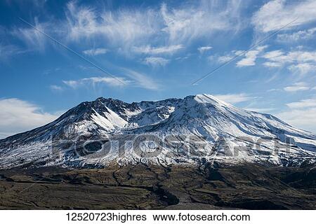 Stock Photograph - Autumn snow caps Mount St. Helens, an active volcano; Toutle, Washington, United States of America. Fotosearch