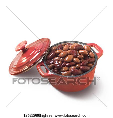 Stock Photograph - Baked beans in a ceramic pot against a white background. Fotosearch