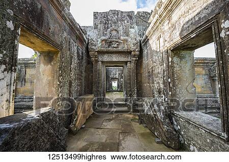 Stock Photograph - Bas-relief on the architrave in the interior of Gopura III, Preah Vihear Temple; Preah Vihear, Cambodia. Fotosearch