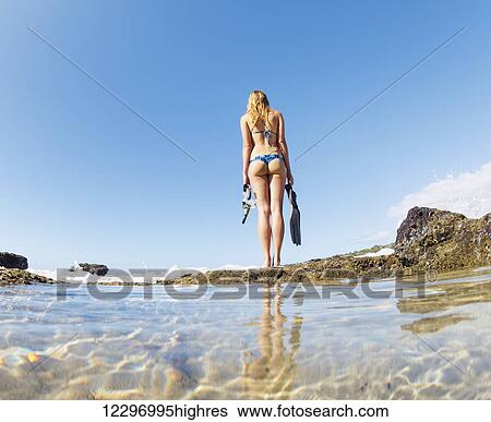 Stock Photograph - Beautiful Sexy Woman At The Beach With Snorkel Gear. Fotosearch