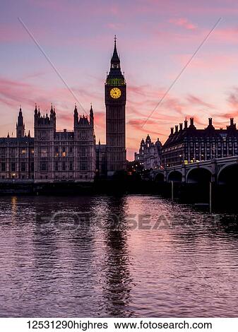 Stock Photograph - Big Ben at sunset; London, England. Fotosearch
