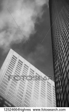 Stock Photograph - Black and white tilt shifted photo of skyscrapers in downtown Los Angeles; Los Angeles, California, United States of America. Fotosearch