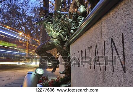 Stock Photograph - Bronze monument commemorating the Battle of Britain during WWII, Victoria Embankment; London, England. Fotosearch