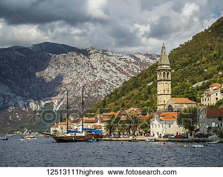 Buildings and boats along the Bay of Kotor; Perast, Kotor, Monte View Large Photo Image Stock Photograph - Buildings and boats along the Bay of Kotor; Perast, Kotor, Monte. Fotosearch