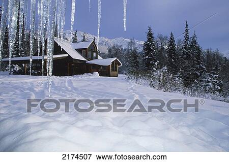 Cabin And Icicles Haines Se Ak Winter View Large Photo Image Stock Photo - Cabin And Icicles Haines Se Ak Winter. Fotosearch
