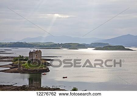 Castle Stalker in evening light; Scotland View Large Photo Image Stock Image - Castle Stalker in evening light; Scotland. Fotosearch