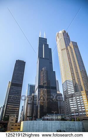 Stock Photograph - Chicago buildings including Willis Tower; Chicago, Illinois, United States of America. Fotosearch