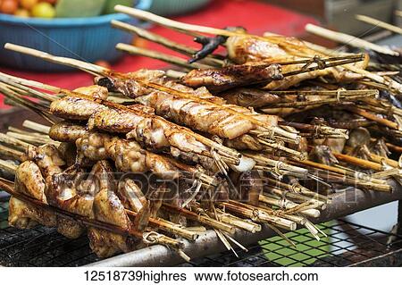Chicken satay sticks, Kuang Si; Luang Prabang, Laos View Large Photo Image Stock Photograph - Chicken satay sticks, Kuang Si; Luang Prabang, Laos. Fotosearch