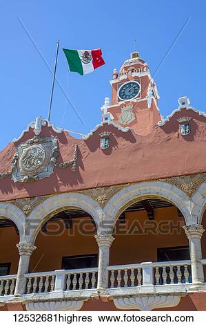 Clock tower on a municipal building; Merida, Yucatan, Mexico View Large Photo Image Stock Photograph - Clock tower on a municipal building; Merida, Yucatan, Mexico. Fotosearch