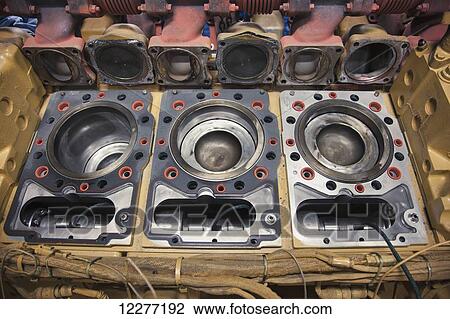 Stock Image - Close up of inside a diesel generator at the electrical power plant, Prudoe Bay, Arctic Alaska, USA, Summer . Fotosearch