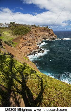 Stock Photograph - Coastline near Kapaau, North Kohala Coast; Hawi, Island of Hawaii, Hawaii, United States of America. Fotosearch