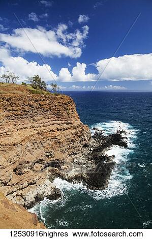 Stock Photograph - Coastline near Kapaau, North Kohala Coast; Hawi, Island of Hawaii, Hawaii, United States of America. Fotosearch