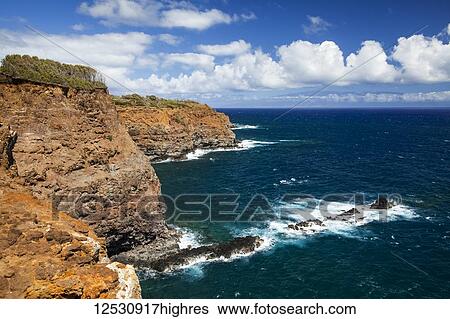 Stock Photograph - Coastline near Kapaau, North Kohala Coast; Hawi, Island of Hawaii, Hawaii, United States of America. Fotosearch