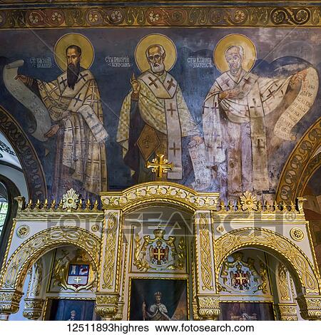 Colourful artwork in the Serbian Orthodox church located in the Belgrade Fortress, Ruzica Church; Belgrade, Vojvodina, Serbia View Large Photo Image Stock Photograph - Colourful artwork in the Serbian Orthodox church located in the Belgrade Fortress, Ruzica Church; Belgrade, Vojvodina, Serbia. Fotosearch