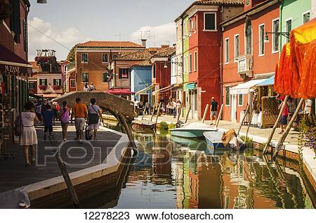 Colourful houses along the canal; Burano, Italy View Large Photo Image Stock Image - Colourful houses along the canal; Burano, Italy. Fotosearch