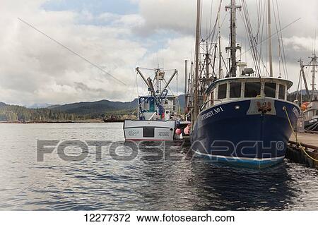 Stock Image - Commerical fishing vessels, Canada, British Columbia, Vancouver Island, Port Hardy. Fotosearch