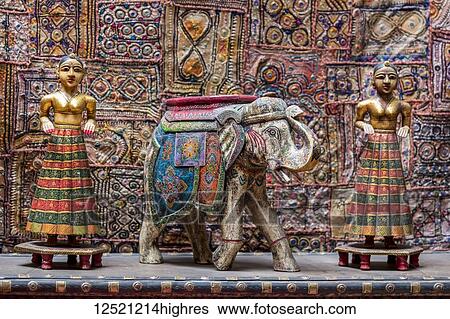 Displayed figures of traditional Indian women and an elephant; Jaisalmer, Rajasthan, India View Large Photo Image Stock Photograph - Displayed figures of traditional Indian women and an elephant; Jaisalmer, Rajasthan, India. Fotosearch