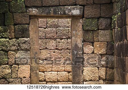 Stock Photograph - Doorway in the South Quadrangle, Vat Phou Temple Complex; Champasak, Laos. Fotosearch