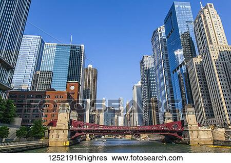 Downtown Chicago buildings as seen from Chicago River at LaSalle Street; Chicago, Illinois, United States of America View Large Photo Image Stock Photograph - Downtown Chicago buildings as seen from Chicago River at LaSalle Street; Chicago, Illinois, United States of America. Fotosearch