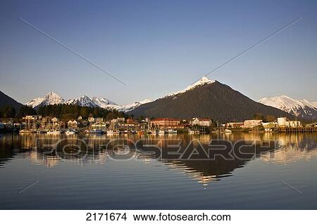 Downtown Sitka And And Small Boat Harbor With Arrowhead Peak In The Background, Southeast, Alaska View Large Photo Image Picture - Downtown Sitka And And Small Boat Harbor With Arrowhead Peak In The Background, Southeast, Alaska. Fotosearch