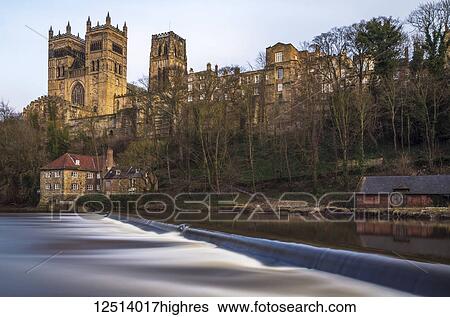 Stock Photograph - Durham Cathedral on the Banks of the River Wear in the North East of England; Durham, Durham County, England. Fotosearch