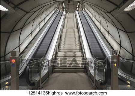Stock Photograph - Escalators in Bilbao Metro Station; Bilbao, Vizcaya, Pais Vasco, Spain. Fotosearch