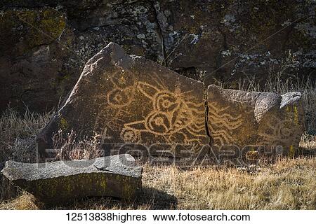 Stock Photograph - Excellent petroglyphs found at Columbia Hills Historical State Park; Murdock, Washington, United States of America. Fotosearch