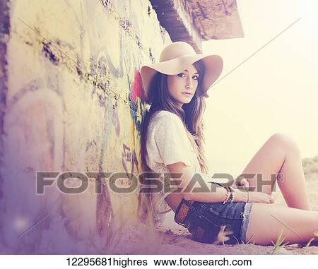 Fashion Lifestyle, Beautiful Girl At The Beach. Instagram Colors With Lens Flare And Light Leak. Trendy Hipster Colors And Style. View Large Photo Image Stock Photograph - Fashion Lifestyle, Beautiful Girl At The Beach. Instagram Colors With Lens Flare And Light Leak. Trendy Hipster Colors And Style.. Fotosearch