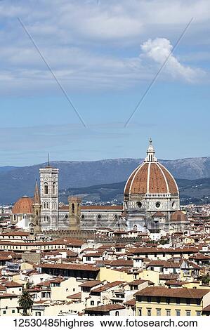 Stock Photograph - Florence cityscape showing Florence Cathedral, Giotto's Campanile and Brunelleschi's Dome; Florence, Tuscany, Italy. Fotosearch