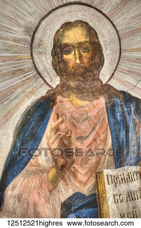 Stock Photograph - Fresco, Cathedral and St. Anthony Monastery; Veliky Novgorod, Novgorod Oblast, Russia. Fotosearch