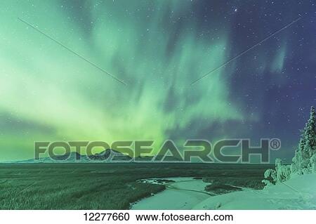 Green northern lights over the Copper River and Wrangell Mountains near Glennallen, Southcentral Alaska, USA, Winter View Large Photo Image Stock Image - Green northern lights over the Copper River and Wrangell Mountains near Glennallen, Southcentral Alaska, USA, Winter. Fotosearch