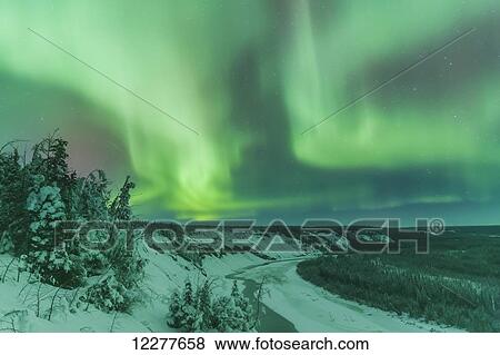 Green northern lights over the Copper River near Glennallen, Southcentral Alaska, USA, Winter View Large Photo Image Stock Photo - Green northern lights over the Copper River near Glennallen, Southcentral Alaska, USA, Winter. Fotosearch