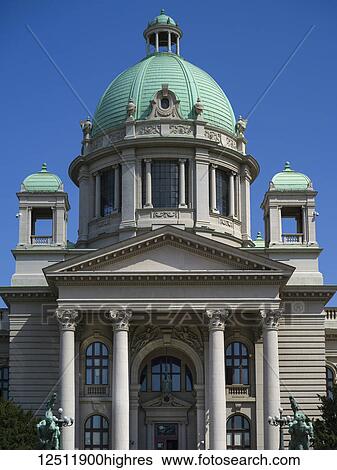 Stock Photograph - House of the National Assembly of Serbia; Belgrade, Vojvodina, Serbia. Fotosearch