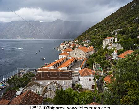 Houses and boats along the Bay of Kotor; Perast, Monte View Large Photo Image Stock Photograph - Houses and boats along the Bay of Kotor; Perast, Monte. Fotosearch
