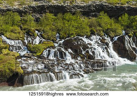 Hraunfossar waterfall; Iceland View Large Photo Image Stock Photograph - Hraunfossar waterfall; Iceland. Fotosearch