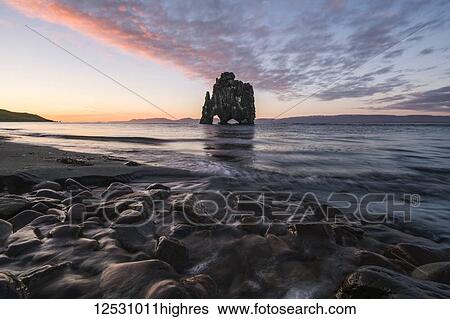 Hvitserkur at sunset, North Iceland; Iceland View Large Photo Image Stock Photograph - Hvitserkur at sunset, North Iceland; Iceland. Fotosearch