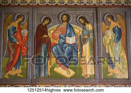 Stock Photograph - Interior fresco painting in St. Sophia Cathedral; Veliky Novgorod, Novgorod Oblast, Russia. Fotosearch