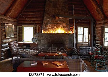 Interior of candlelit log cabin; Lac-des-Neiges, Quebec, Canada View Large Photo Image Stock Image - Interior of candlelit log cabin; Lac-des-Neiges, Quebec, Canada. Fotosearch
