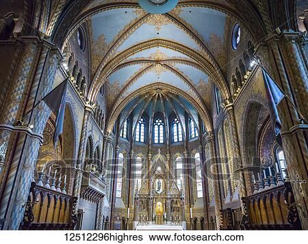 Stock Photograph - Interior of Church of Our Lady, a Roman Catholic Church in Buda's Castle District; Buda, Budapest, Hungary. Fotosearch