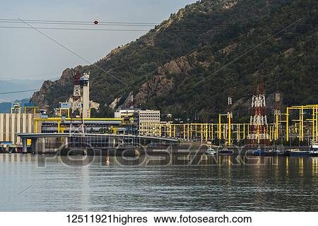Stock Photograph - Iron Gate, Hydroelectric Power Station, the largest dam on the Danube River and one of the largest hydro power plants in Europe; Drobeta-Turnu Severin, Jude? ul Mehedin? i, Serbia. Fotosearch