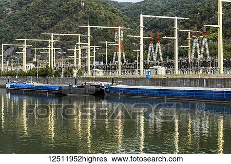 Stock Photograph - Iron Gate Hydroelectric Power Station, the largest dam on the Danube River and one of the largest hydro power plants in Europe; Drobeta-Turnu Severin, Jude? ul Mehedin? i, Serbia. Fotosearch